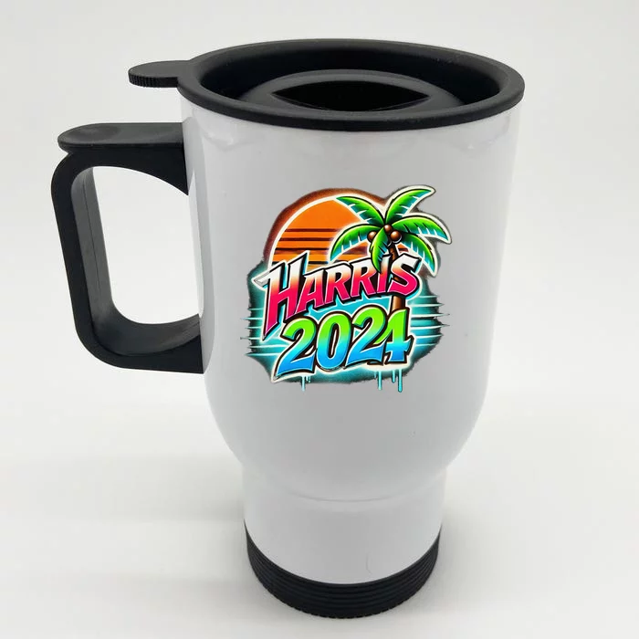 Kamala Harris Graffiti Coconut Tree Political Fashion Front & Back Stainless Steel Travel Mug