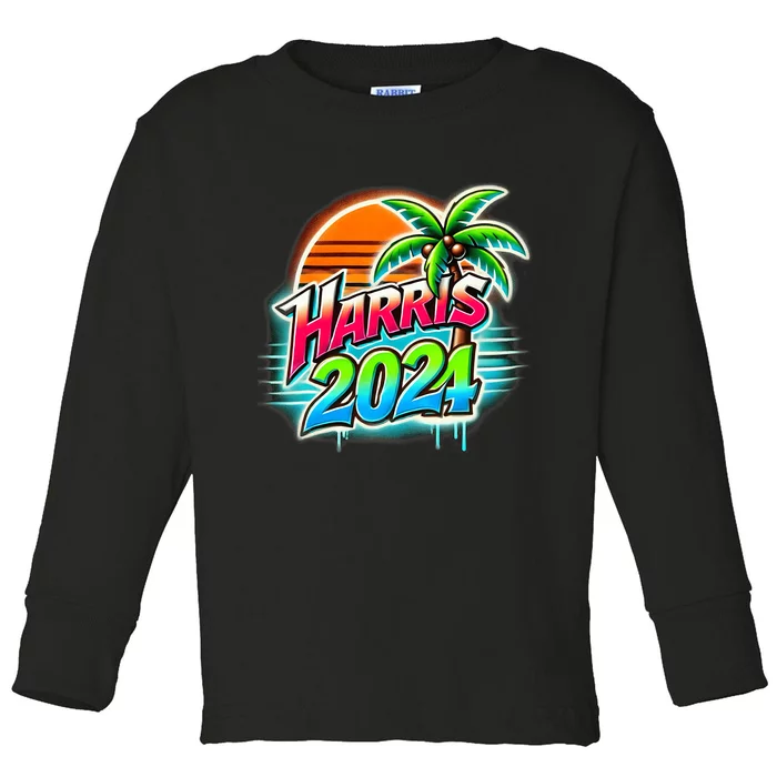 Kamala Harris Graffiti Coconut Tree Political Fashion Toddler Long Sleeve Shirt