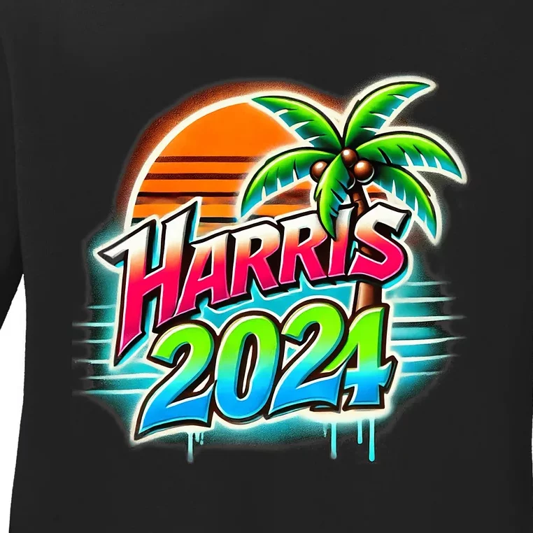 Kamala Harris Graffiti Coconut Tree Political Fashion Ladies Long Sleeve Shirt