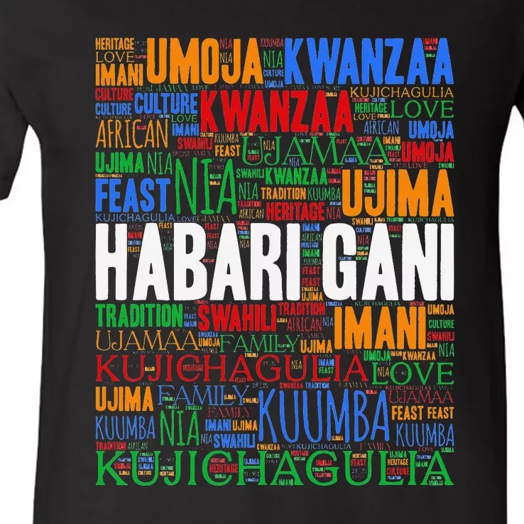 Kwanzaa Habari Gani 7 Principles Swahili V-Neck T-Shirt