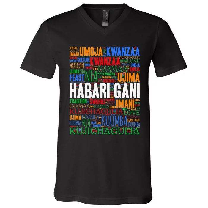 Kwanzaa Habari Gani 7 Principles Swahili V-Neck T-Shirt