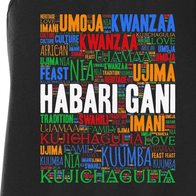 Kwanzaa Habari Gani 7 Principles Swahili Women's Racerback Tank