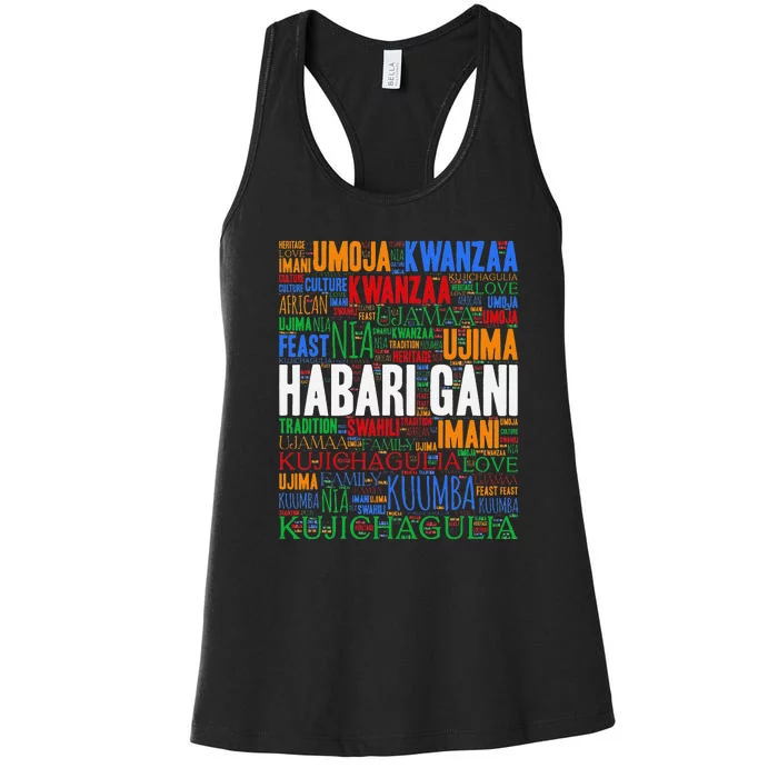 Kwanzaa Habari Gani 7 Principles Swahili Women's Racerback Tank