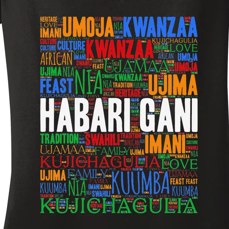 Kwanzaa Habari Gani 7 Principles Swahili Women's V-Neck T-Shirt