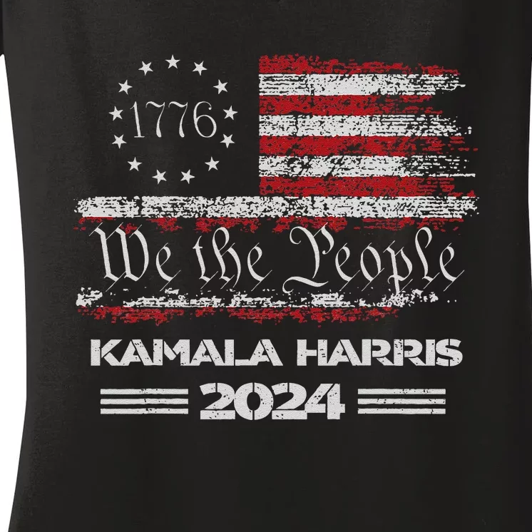 Kamala Harris Harris 2024 Us Flag Democratic President Gift Women's V-Neck T-Shirt