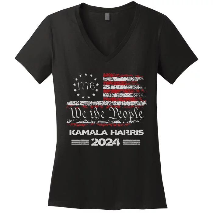 Kamala Harris Harris 2024 Us Flag Democratic President Gift Women's V-Neck T-Shirt