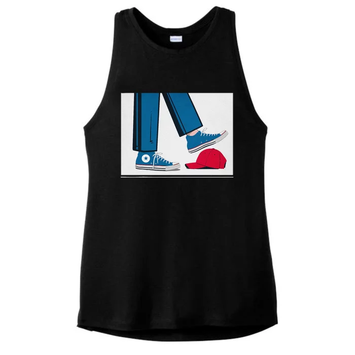 Kamala Harris Heels Stepping On Maga Hat Ladies Tri-Blend Wicking Tank