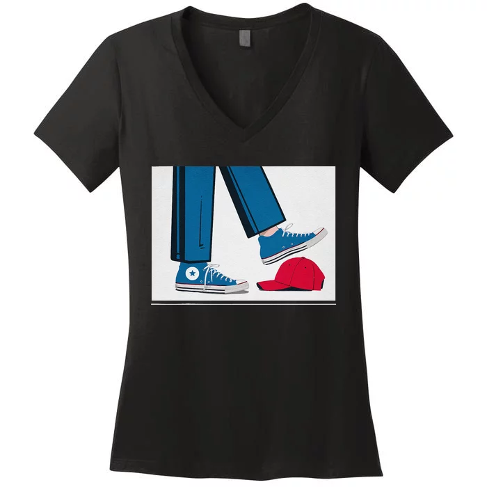 Kamala Harris Heels Stepping On Maga Hat Women's V-Neck T-Shirt