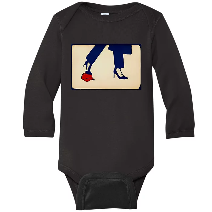 Kamala Harris Heels Stepping On Maga Hat Baby Long Sleeve Bodysuit