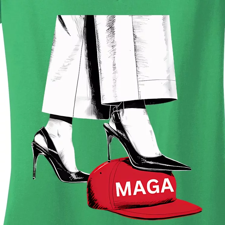 Kamala Harris Heels Stepping On Maga Hat Women's V-Neck T-Shirt