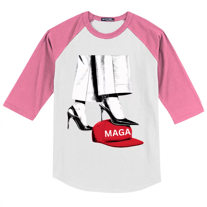 Kamala Harris Heels Stepping On Maga Hat Kids Colorblock Raglan Jersey