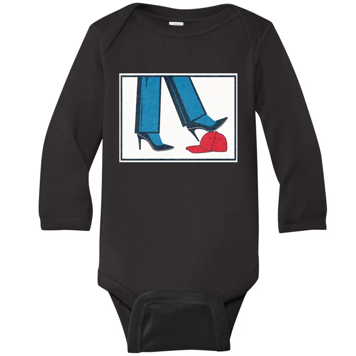 Kamala Harris Heels Stepping On Maga Hat Baby Long Sleeve Bodysuit