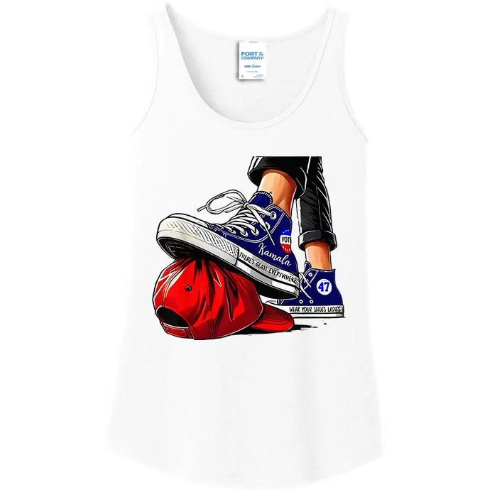 Kamala Harris High Heels Stepping On Red Maga Hat Ladies Essential Tank