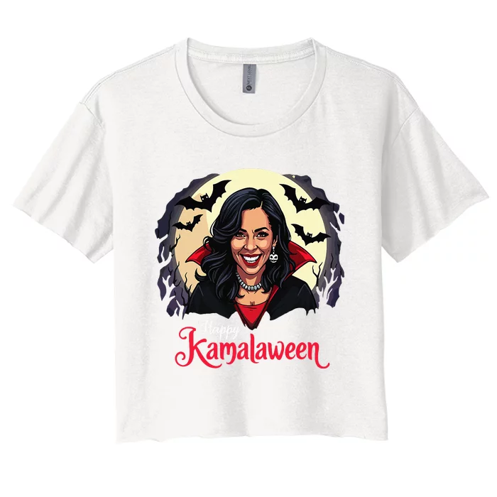 Kamala Harris Happy Kamalaween Pumpkin Ghost Vote Women's Crop Top Tee