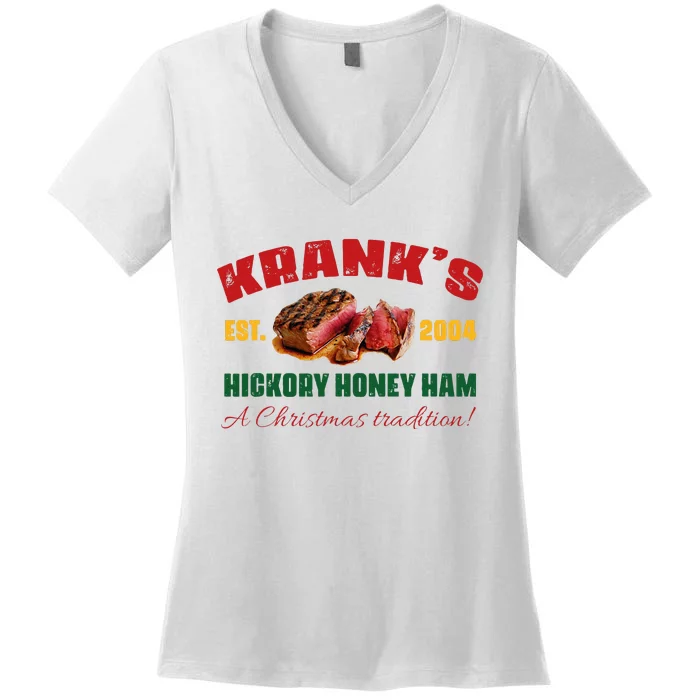 Krank's Hickory Honey Ham A Christmas Tradition Xmas Women's V-Neck T-Shirt