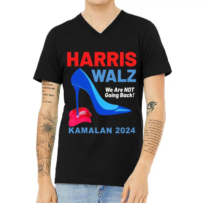 Kamala Harris Heels Stepping On Red Maga Hat V-Neck T-Shirt