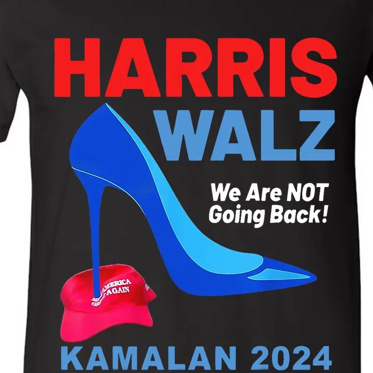 Kamala Harris Heels Stepping On Red Maga Hat V-Neck T-Shirt