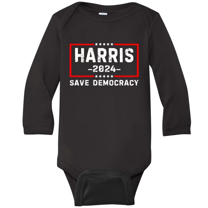 Kamala Harris Harris 2024 Us Flag Democratic President Baby Long Sleeve Bodysuit