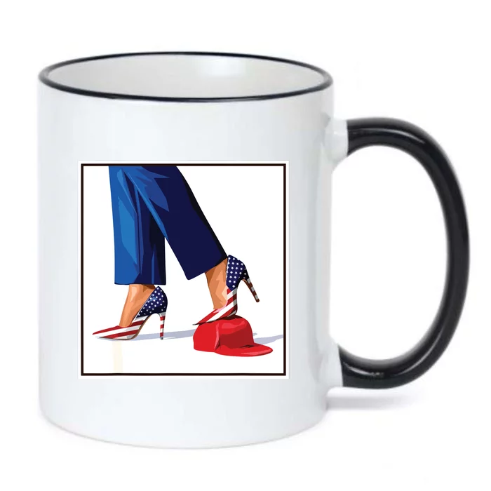 Kamala Harris Heels Stepping On Maga Red Hat Black Color Changing Mug