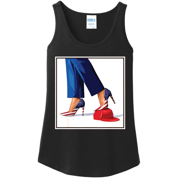 Kamala Harris Heels Stepping On Maga Red Hat Ladies Essential Tank