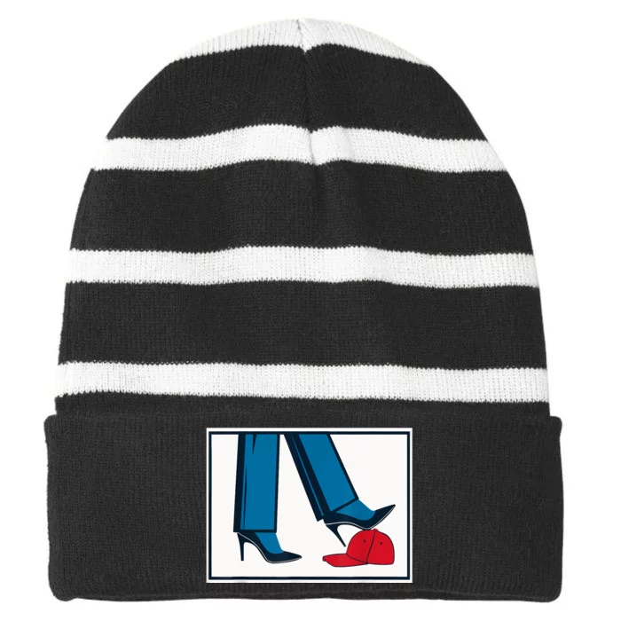 Kamala Harris Heels Stepping On Maga Hat Striped Beanie with Solid Band