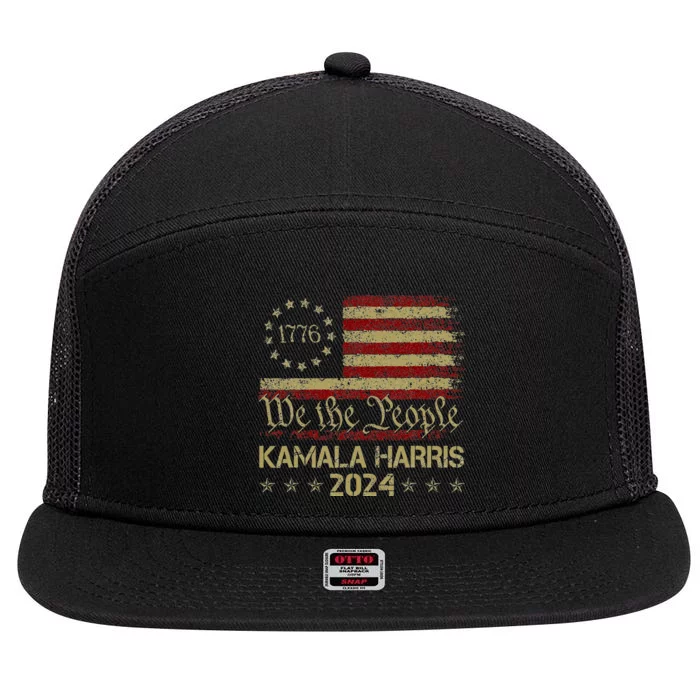 Kamala Harris Harris 2024 Us Flag Democratic President 7 Panel Mesh Trucker Snapback Hat