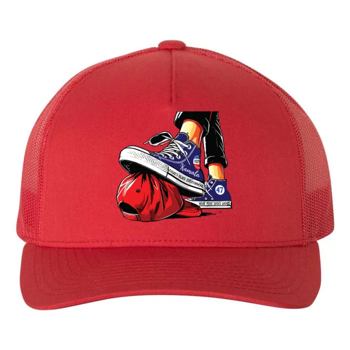 Kamala Harris High Heels Stepping On Red Maga Hat Yupoong Adult 5-Panel Trucker Hat