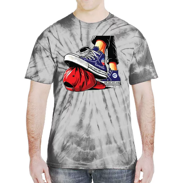 Kamala Harris High Heels Stepping On Red Maga Hat Tie-Dye T-Shirt