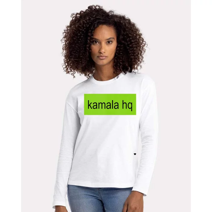 Kamala Hq Heart Brat Green Meme Trend Gen Z Womens Cotton Relaxed Long Sleeve T-Shirt