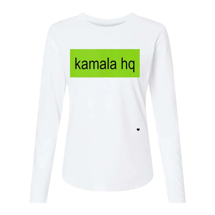 Kamala Hq Heart Brat Green Meme Trend Gen Z Womens Cotton Relaxed Long Sleeve T-Shirt