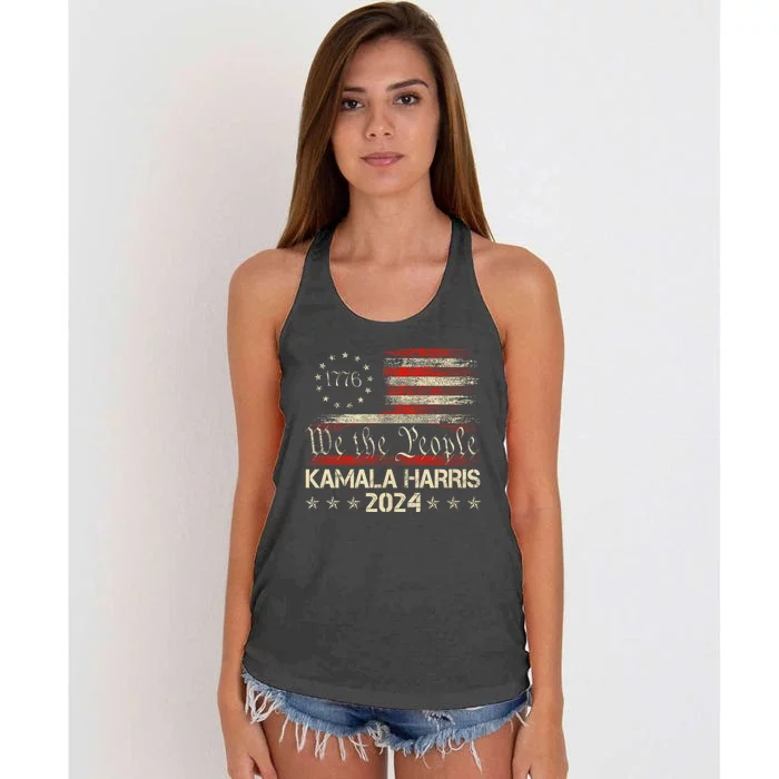 Kamala Harris Harris 2024 Us Flag Democratic President Women's Knotted Racerback Tank