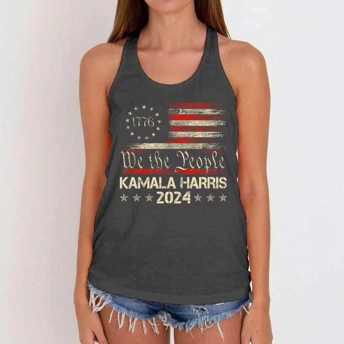 Kamala Harris Harris 2024 Us Flag Democratic President Women's Knotted Racerback Tank