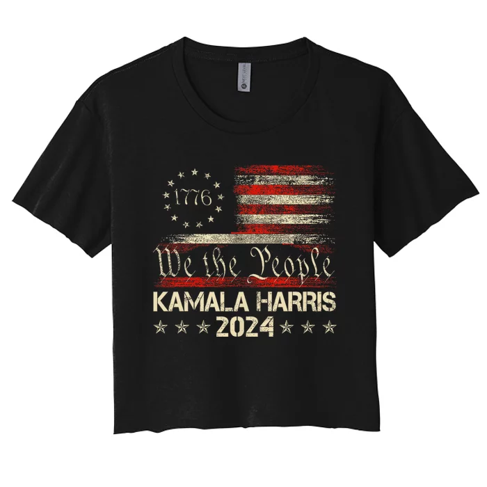 Kamala Harris Harris 2024 Us Flag Democratic President Women's Crop Top Tee