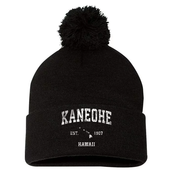 Kaneohe Hawaii Hi Vintage Athletic Sports Design Pom Pom 12in Knit Beanie