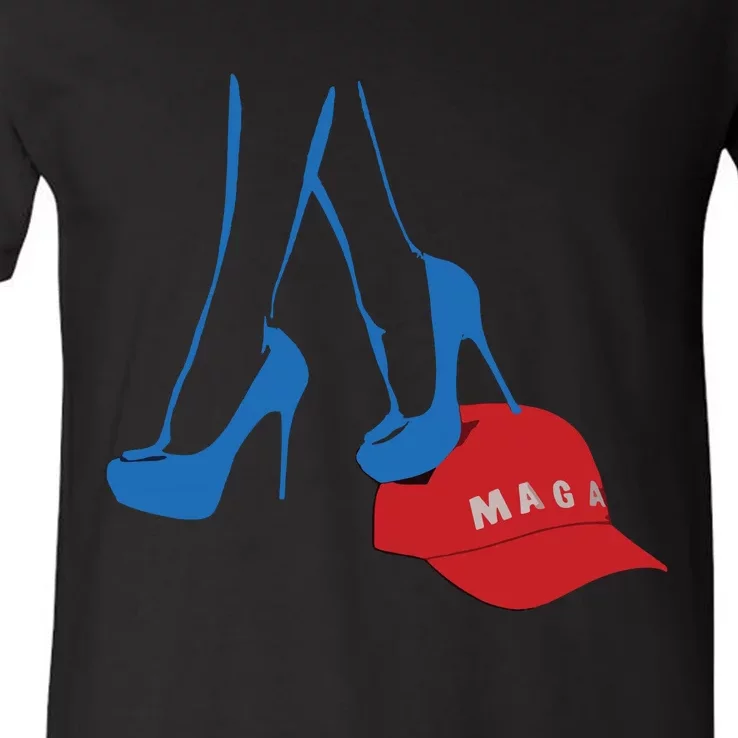 Kamala Harris Heel Stepping On Maga Hat Anti Trump V-Neck T-Shirt