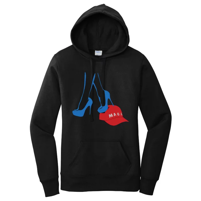 Kamala Harris Heel Stepping On Maga Hat Anti Trump Women's Pullover Hoodie