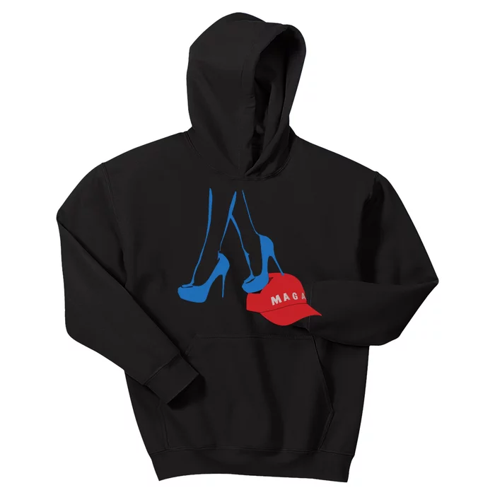 Kamala Harris Heel Stepping On Maga Hat Anti Trump Kids Hoodie