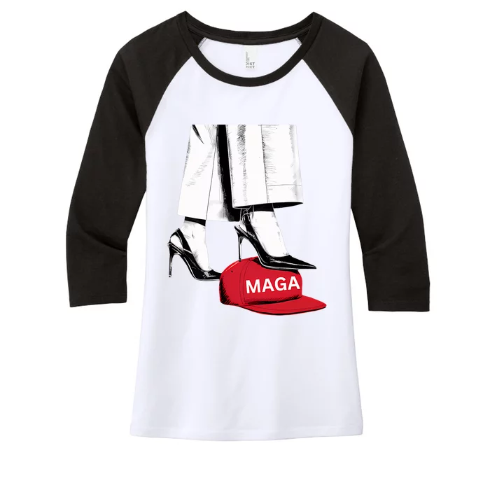 Kamala Harris Heels Stepping On Maga Hat Women's Tri-Blend 3/4-Sleeve Raglan Shirt