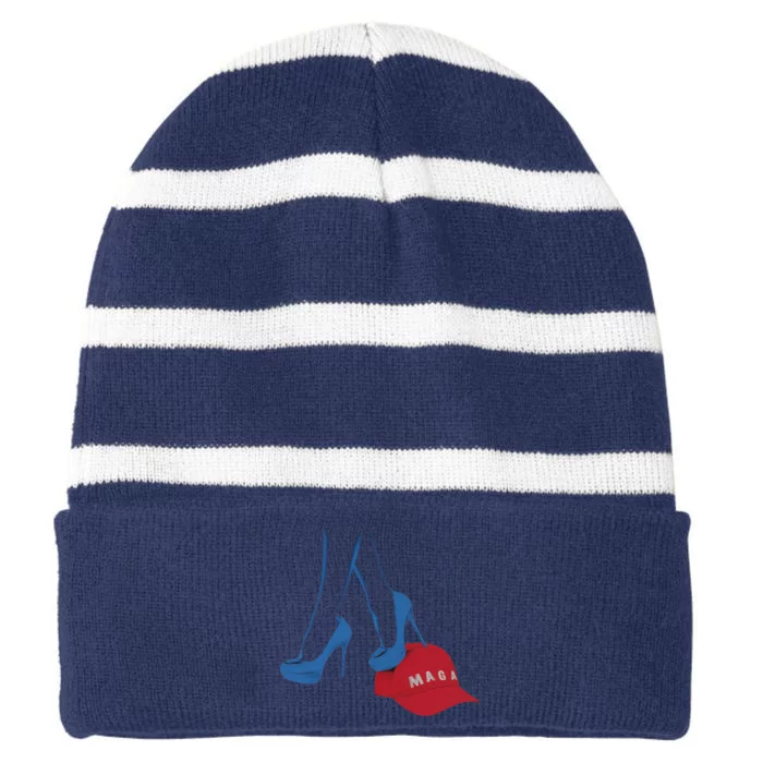 Kamala Harris Heel Stepping On Maga Hat Anti Trump Striped Beanie with Solid Band