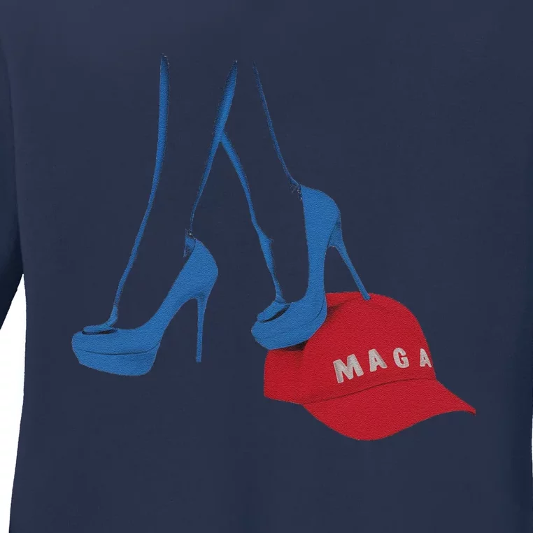 Kamala Harris Heel Stepping On Maga Hat Anti Trump Ladies Long Sleeve Shirt