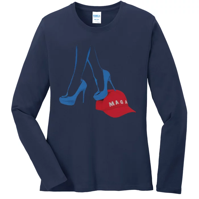 Kamala Harris Heel Stepping On Maga Hat Anti Trump Ladies Long Sleeve Shirt