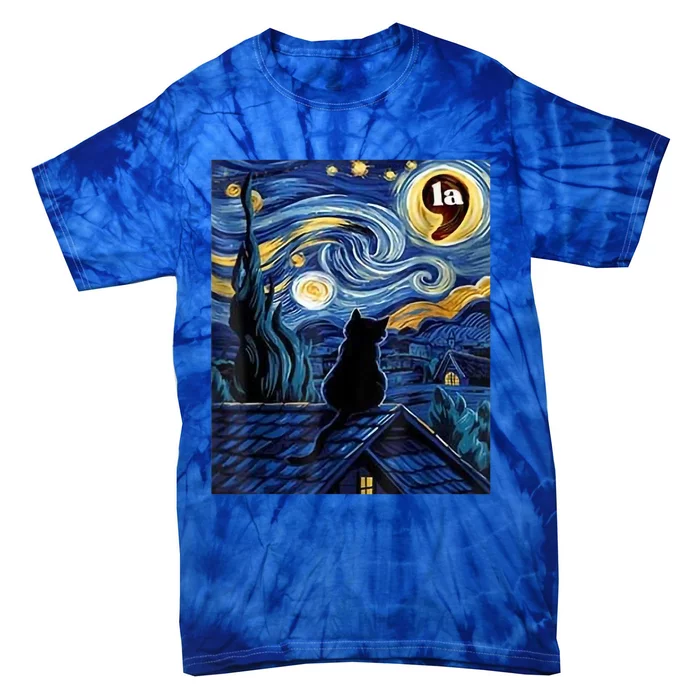 Kamala Harris Halloween Starry Night Black Cat Comma La Meaningful Gift Tie-Dye T-Shirt