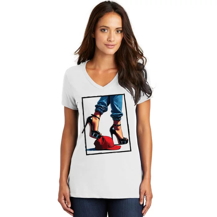 Kamala Harris Heels Stepping On Maga Hat Women's V-Neck T-Shirt