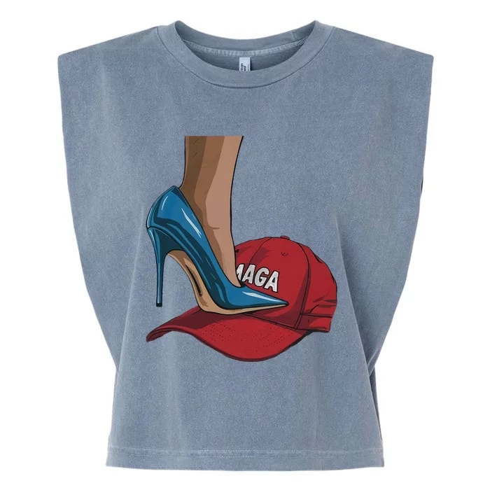 Kamala Harris Heels Stepping On Maga Hat Harris Walz 2024 Garment-Dyed Women's Muscle Tee