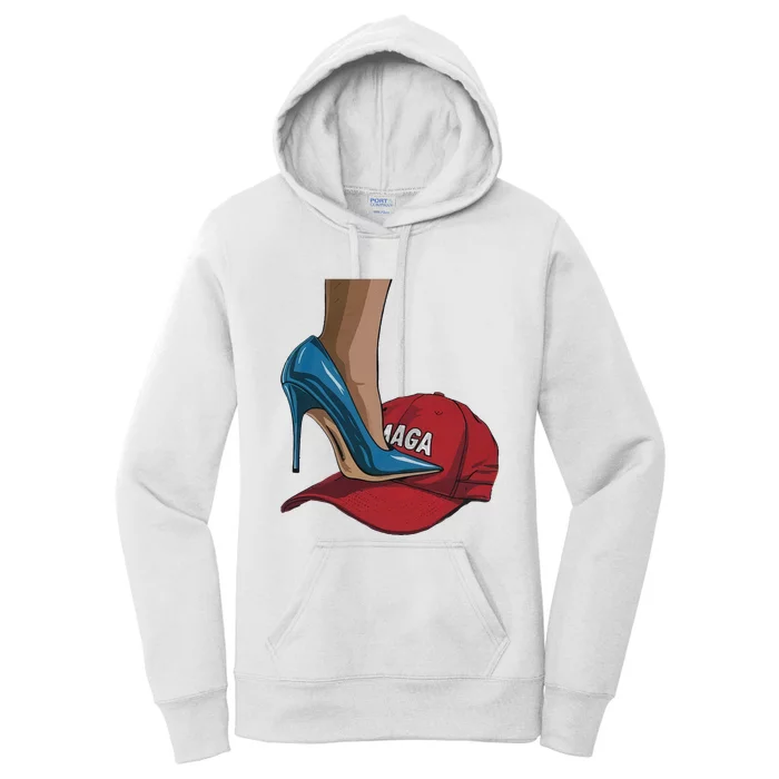 Kamala Harris Heels Stepping On Maga Hat Harris Walz 2024 Women's Pullover Hoodie