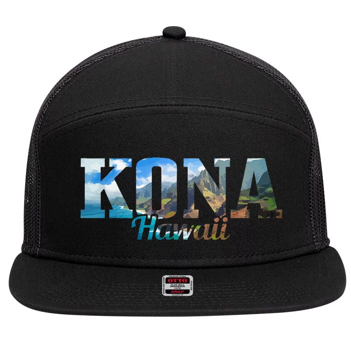 Kona Hawaii Hawaiian Islands Surf Surfing Surfer Gift 7 Panel Mesh Trucker Snapback Hat