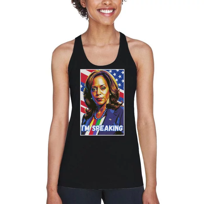 Kamala Harris IM Speaking Quote Women's Racerback Tank