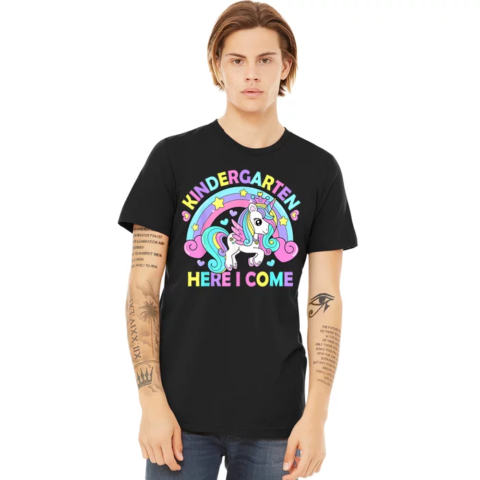 Kindergarten Here I Come Funny Unicorn Girl Back To School Premium T-Shirt