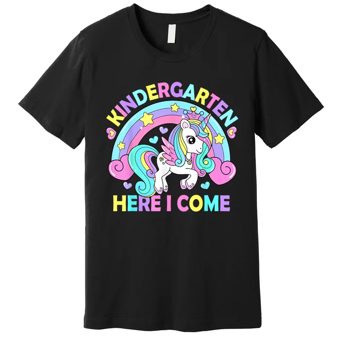 Kindergarten Here I Come Funny Unicorn Girl Back To School Premium T-Shirt