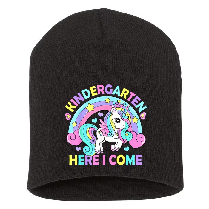 Kindergarten Here I Come Funny Unicorn Girl Back To School Short Acrylic Beanie